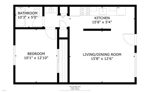 Floor plan for 1 bed, 1 bath, 540 sqft